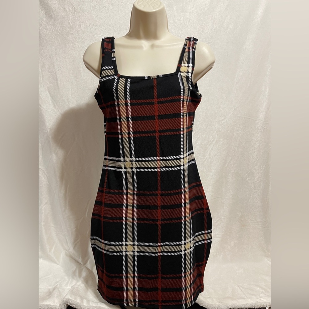 NWOT Shein red/black Plaid Mini Dress S